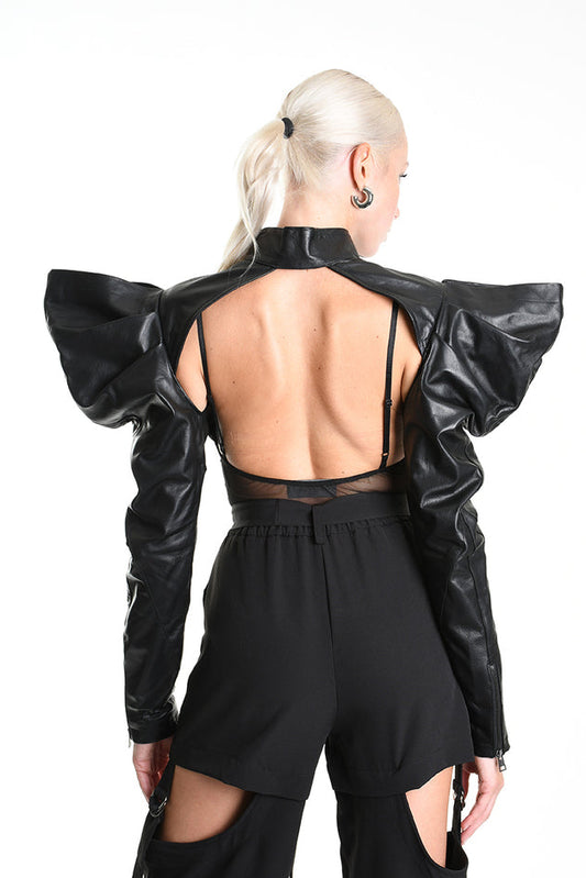 La Haine LW871 Avant Garde Leather sleeves puff shoulders