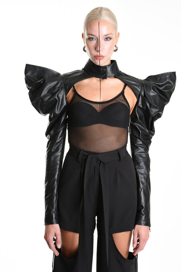 La Haine LW871 Avant Garde Leather sleeves puff shoulders