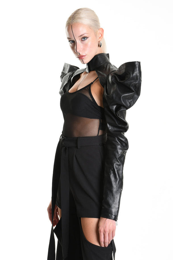 La Haine LW871 Avant Garde Leather sleeves puff shoulders