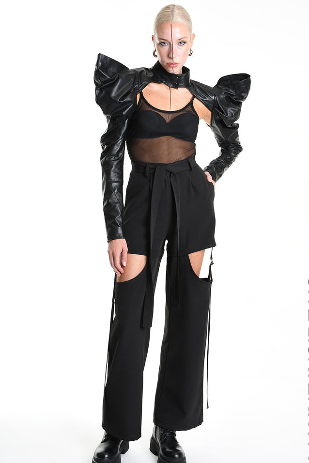 La Haine LW871 Avant Garde Leather sleeves puff shoulders
