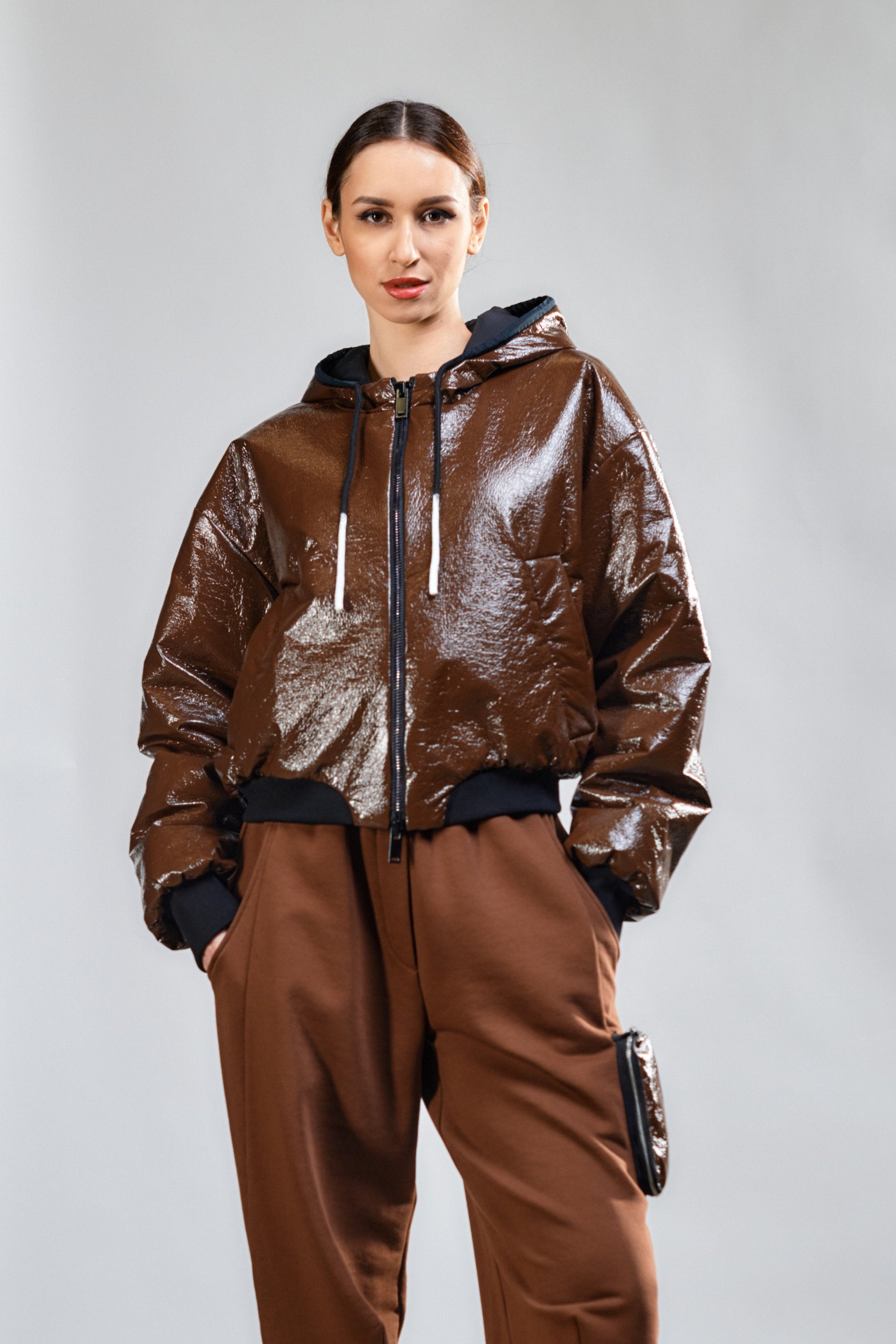 LiLi The First Boutique, NY77 short cropped faux patent leather coat