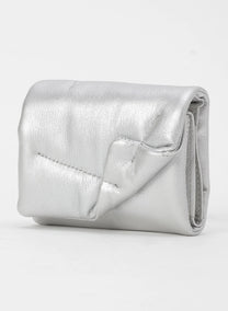 Discord Yohji Yamamoto - three folds, puffy quilted wallet, metallic silver leather