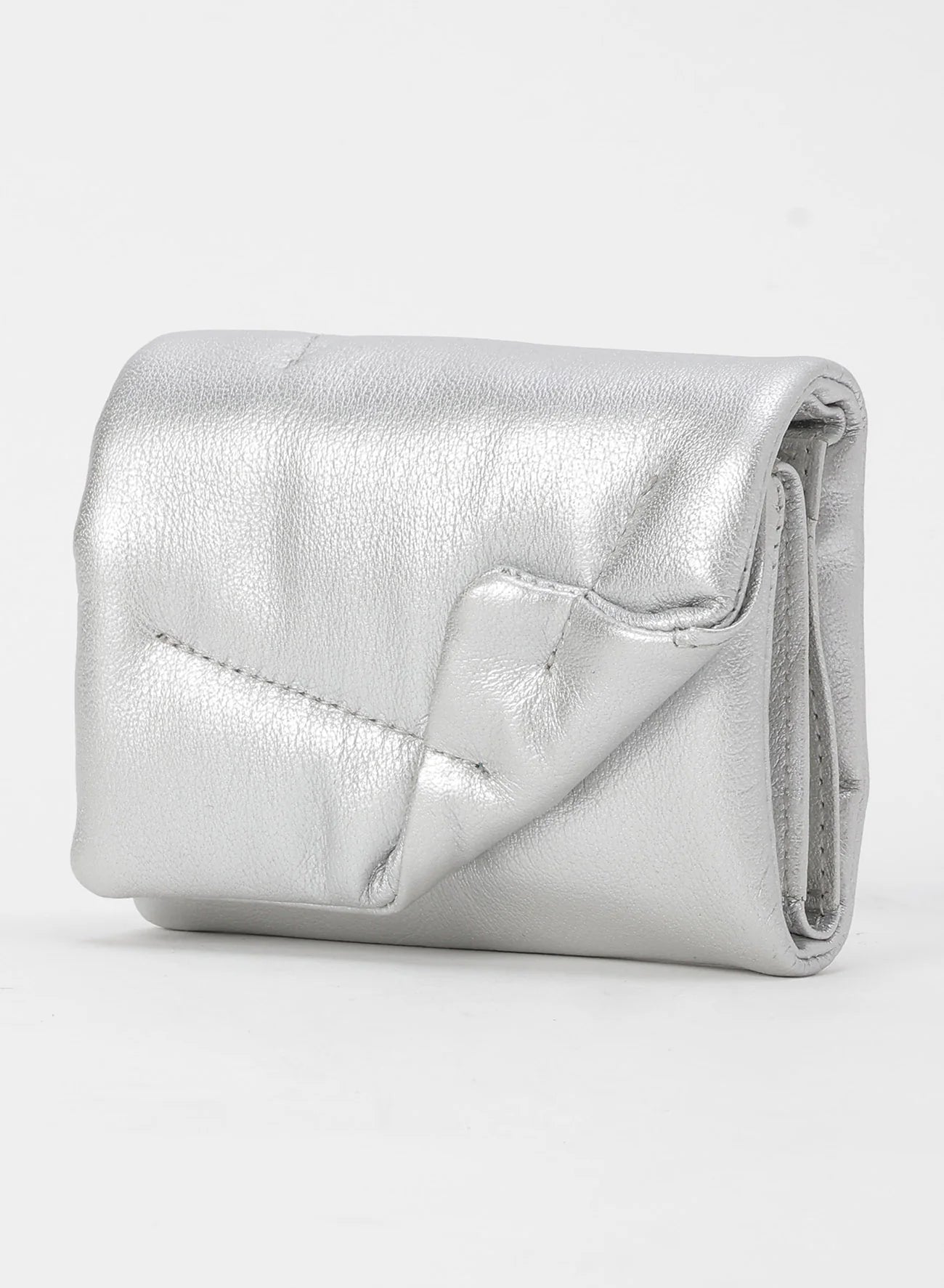 Discord Yohji Yamamoto - three folds, puffy quilted wallet, metallic silver leather