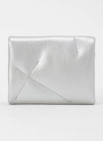Discord Yohji Yamamoto - three folds, puffy quilted wallet, metallic silver leather