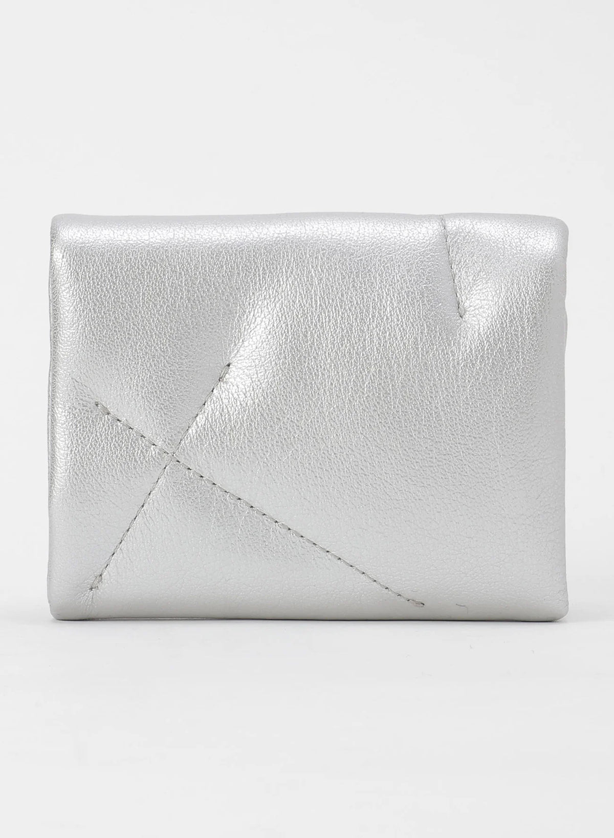 Discord Yohji Yamamoto - three folds, puffy quilted wallet, metallic silver leather