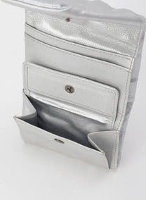 Discord Yohji Yamamoto - three folds, puffy quilted wallet, metallic silver leather