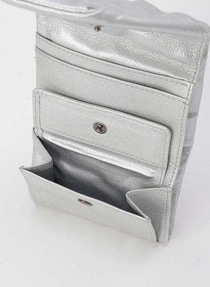 Discord Yohji Yamamoto - three folds, puffy quilted wallet, metallic silver leather