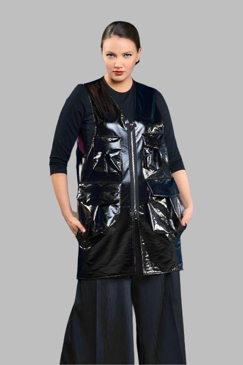 LiLi The First boutique - NY77 Faux Patent Leather pockets Vest