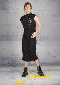 Sandrine Philippe fitted Cotton Dress deconstructed details - Avant-Garde French Design