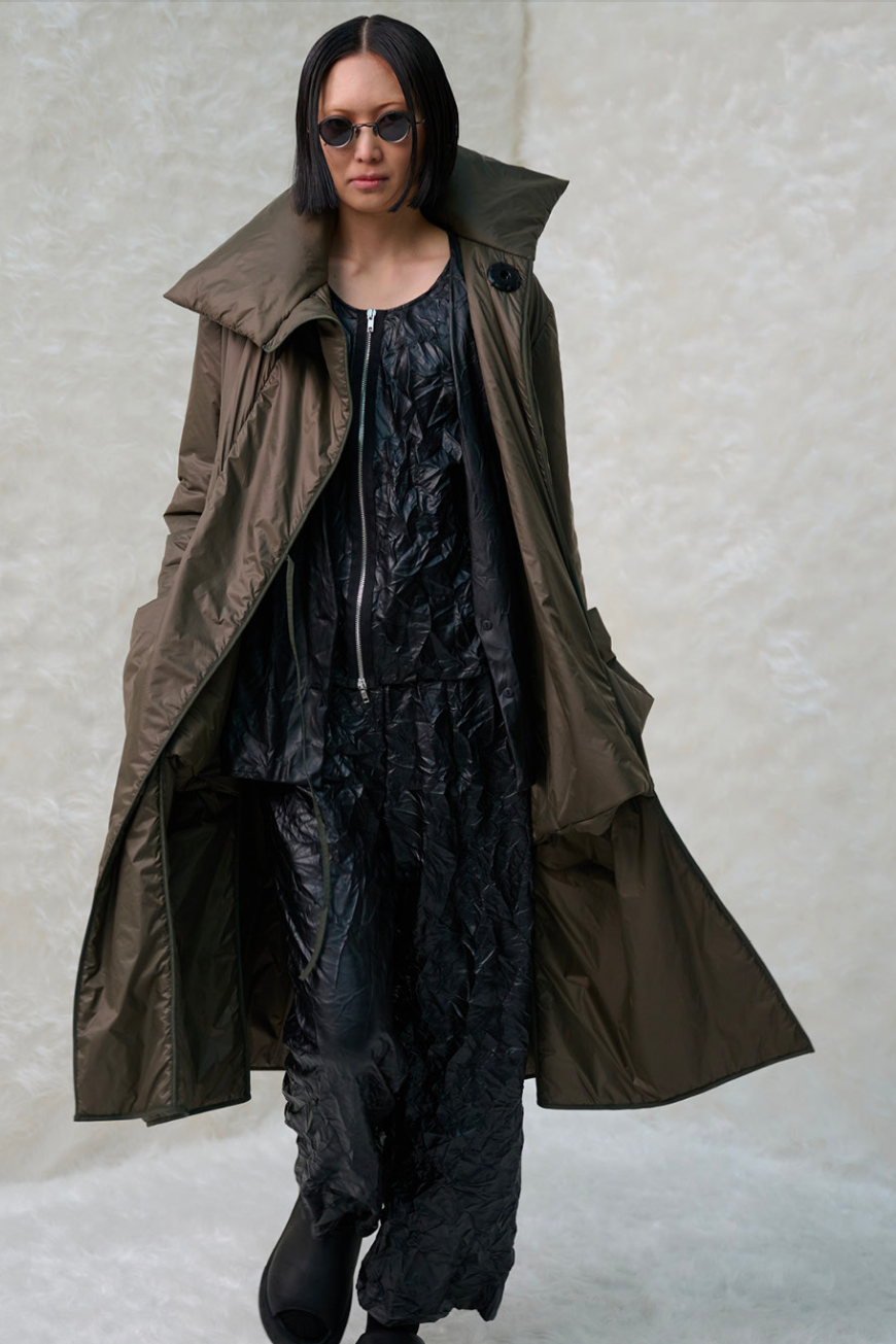 Maria Calderara long green puffer coat, available at LiLi The First boutique in Meatpacking NYC
