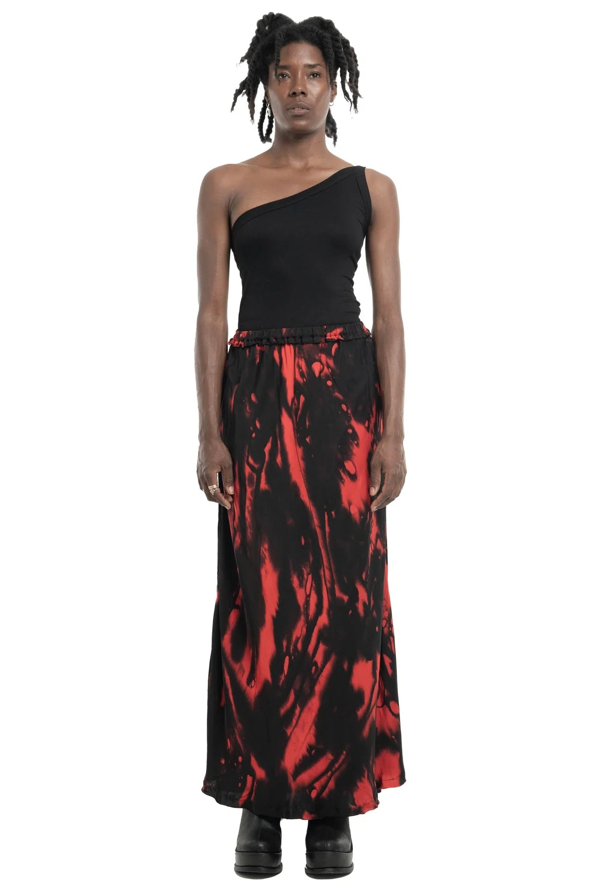 Red and black tie-dye skirt by designer Mark Baigent - Lili the First Boutique NYC
