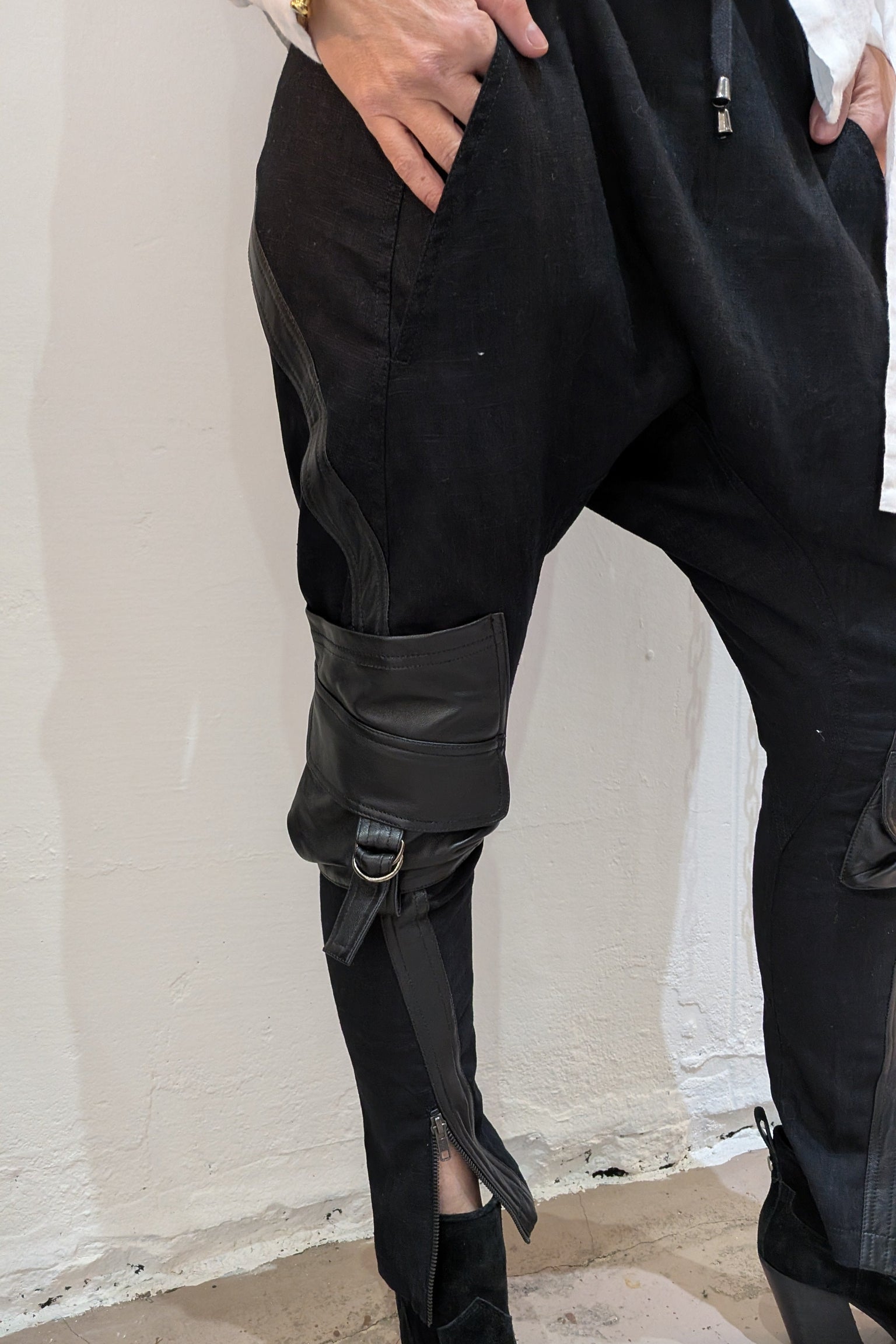 Sandrine Philipe - Pants Trousers - Dropped Crotch - Linen Leather - Unisex - Made in Paris