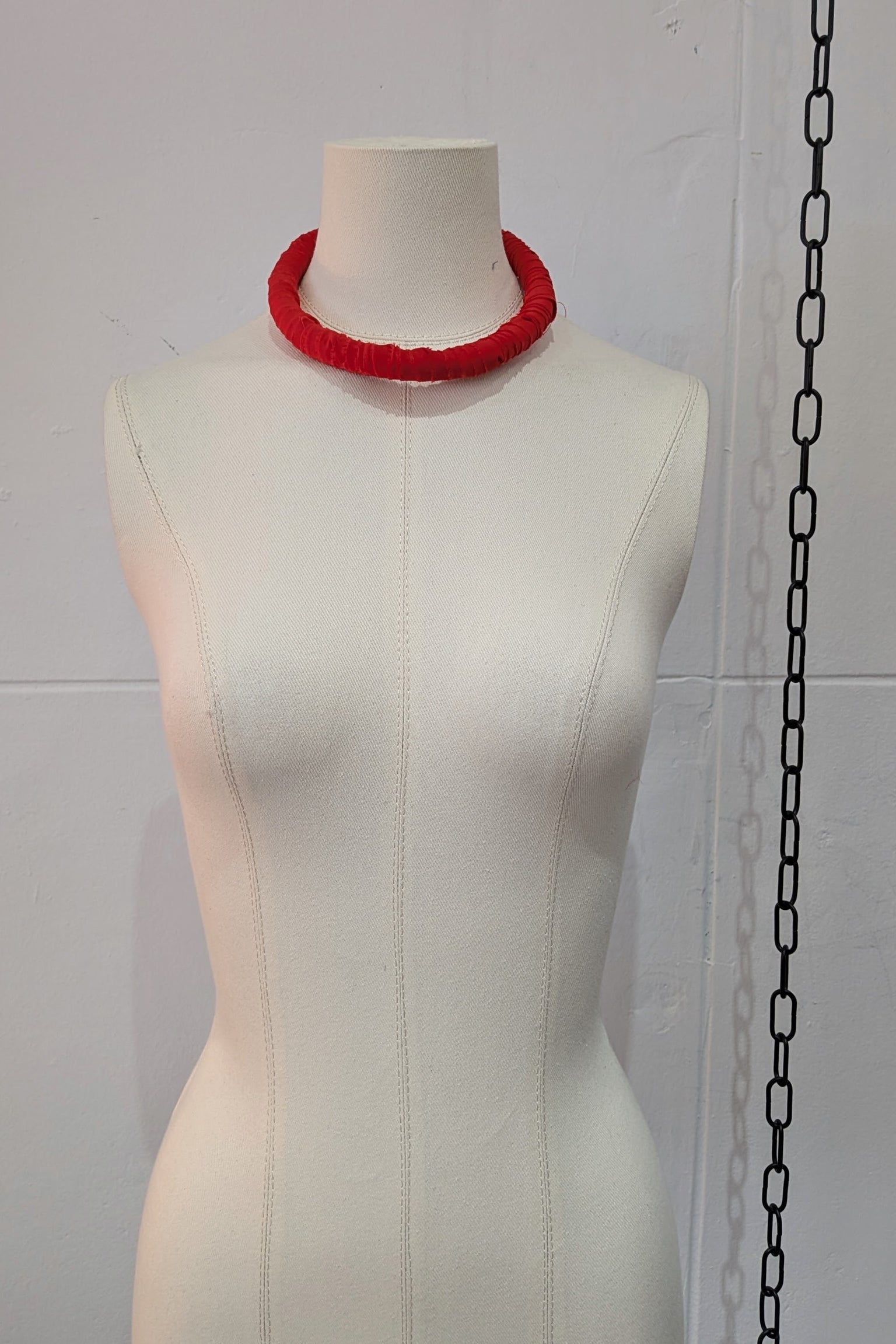 Maria Calderara - Necklace - Chocker Fringe Cotton - Statement necklace - Red