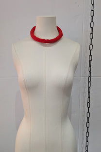 Maria Calderara - Necklace - Chocker Fringe Cotton - Statement necklace - Red