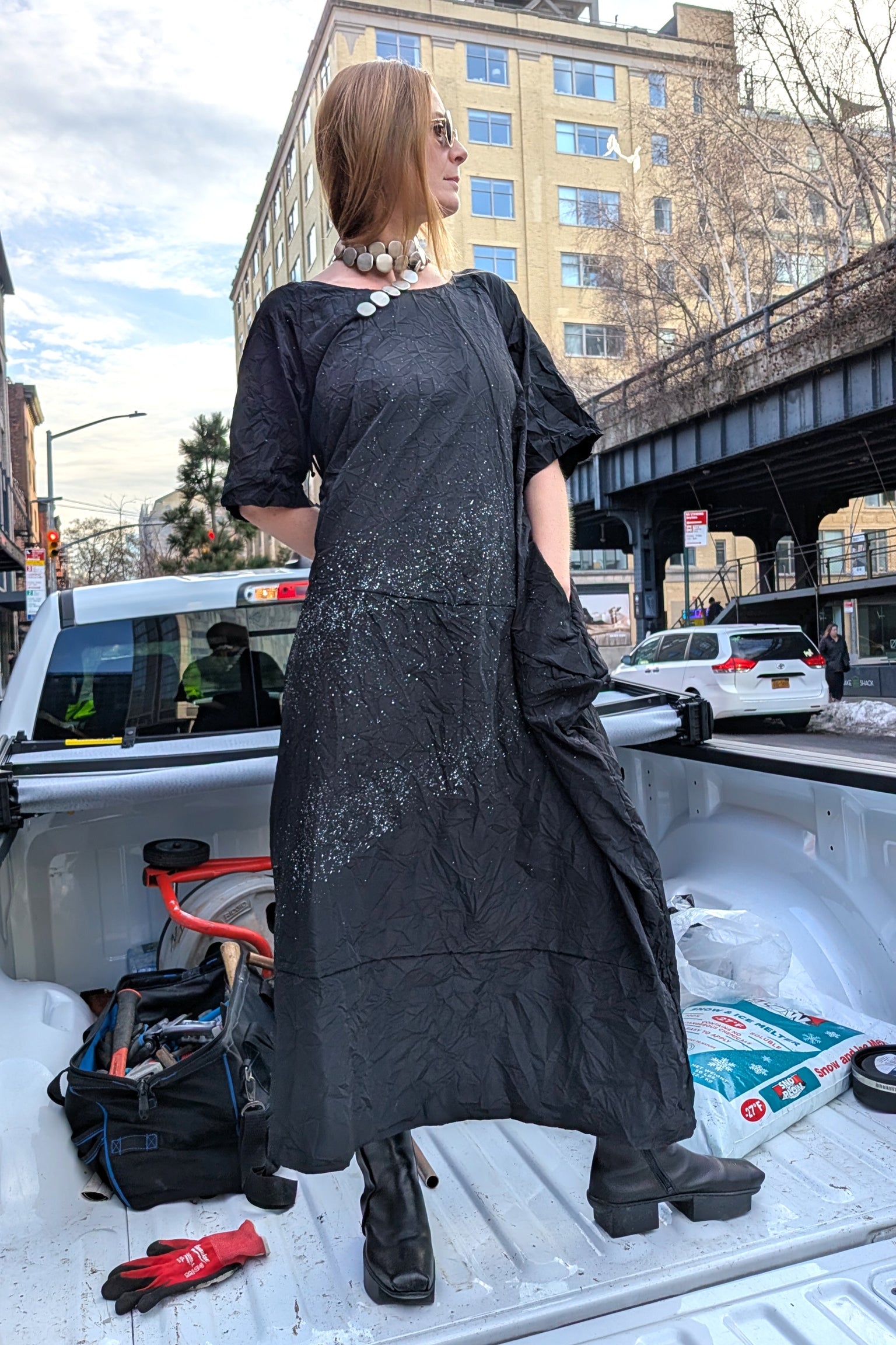 Maria Calderara - Dress - Oversized, hand paint, long maxi, Wrinkled fabric - Black