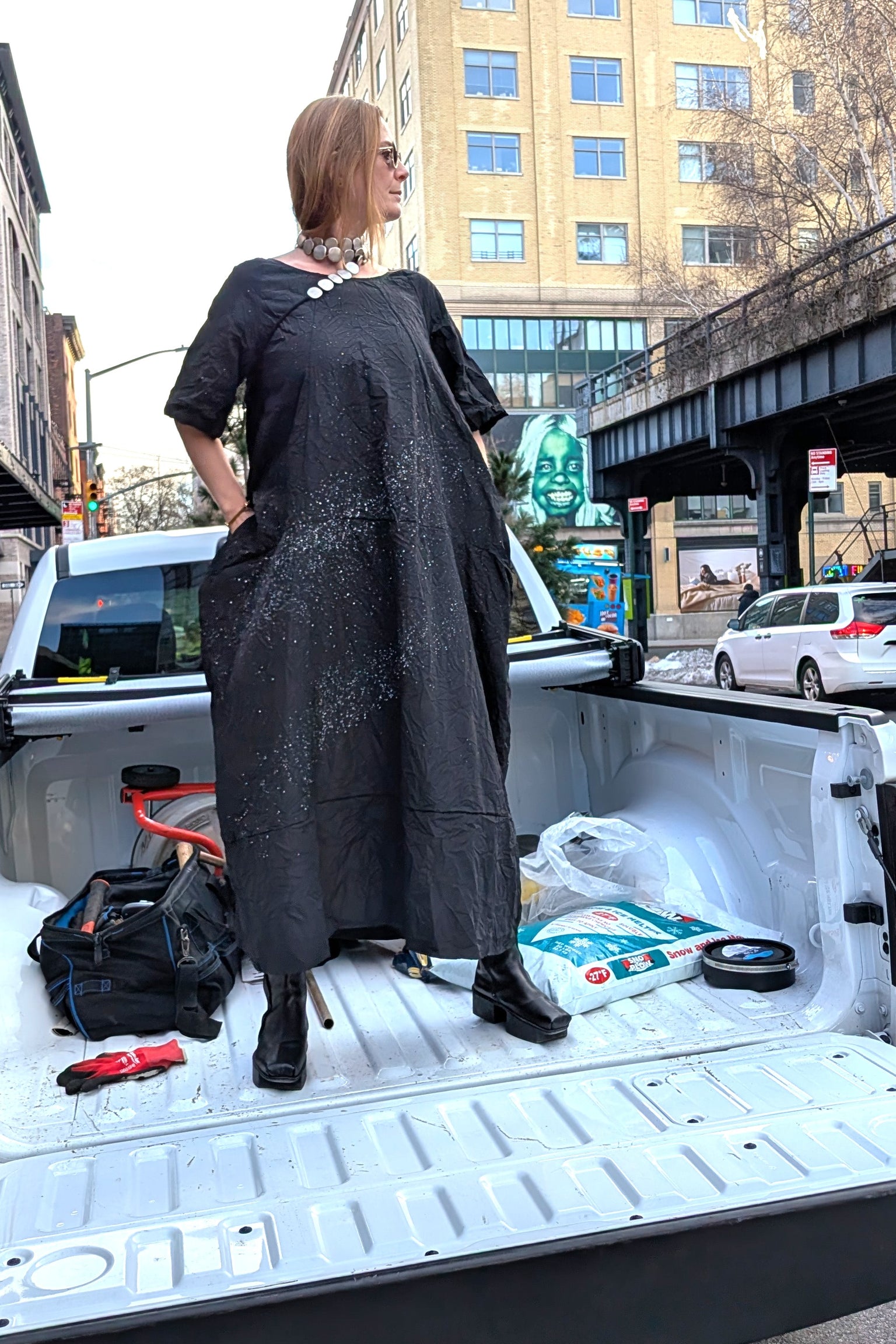 Maria Calderara - Dress - Oversized, hand paint, long maxi, Wrinkled fabric - Black