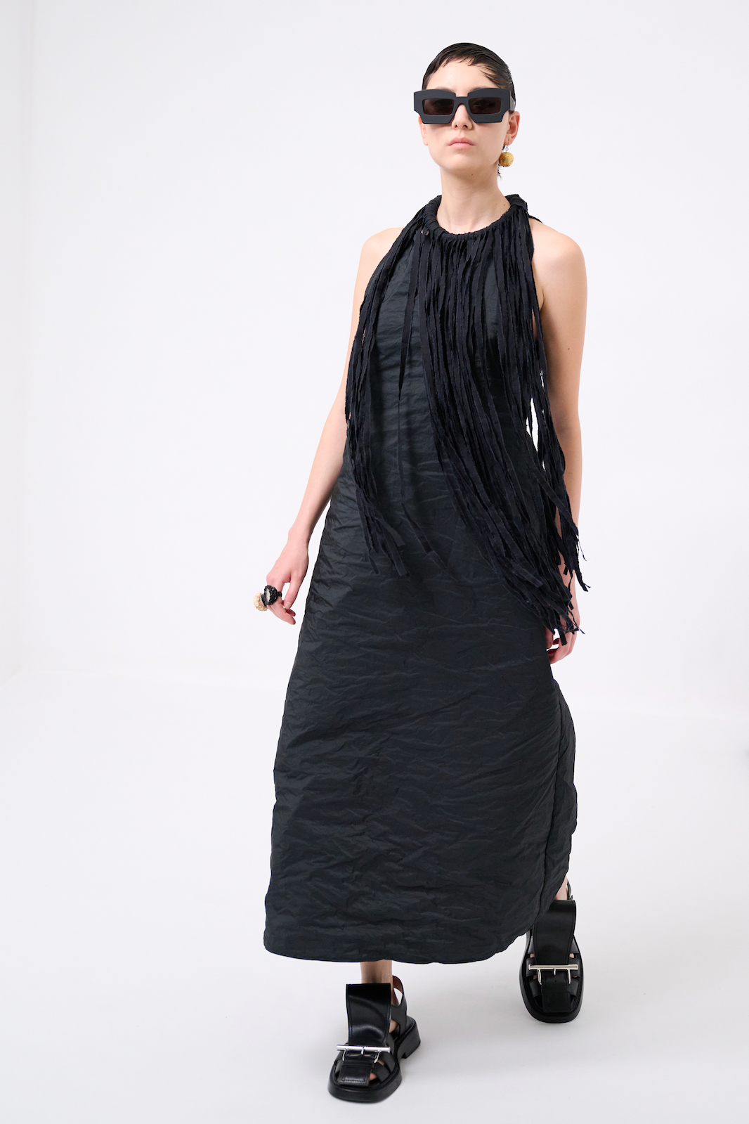 Maria Calderara - Dress - Halter neck, long, crinkled - Black