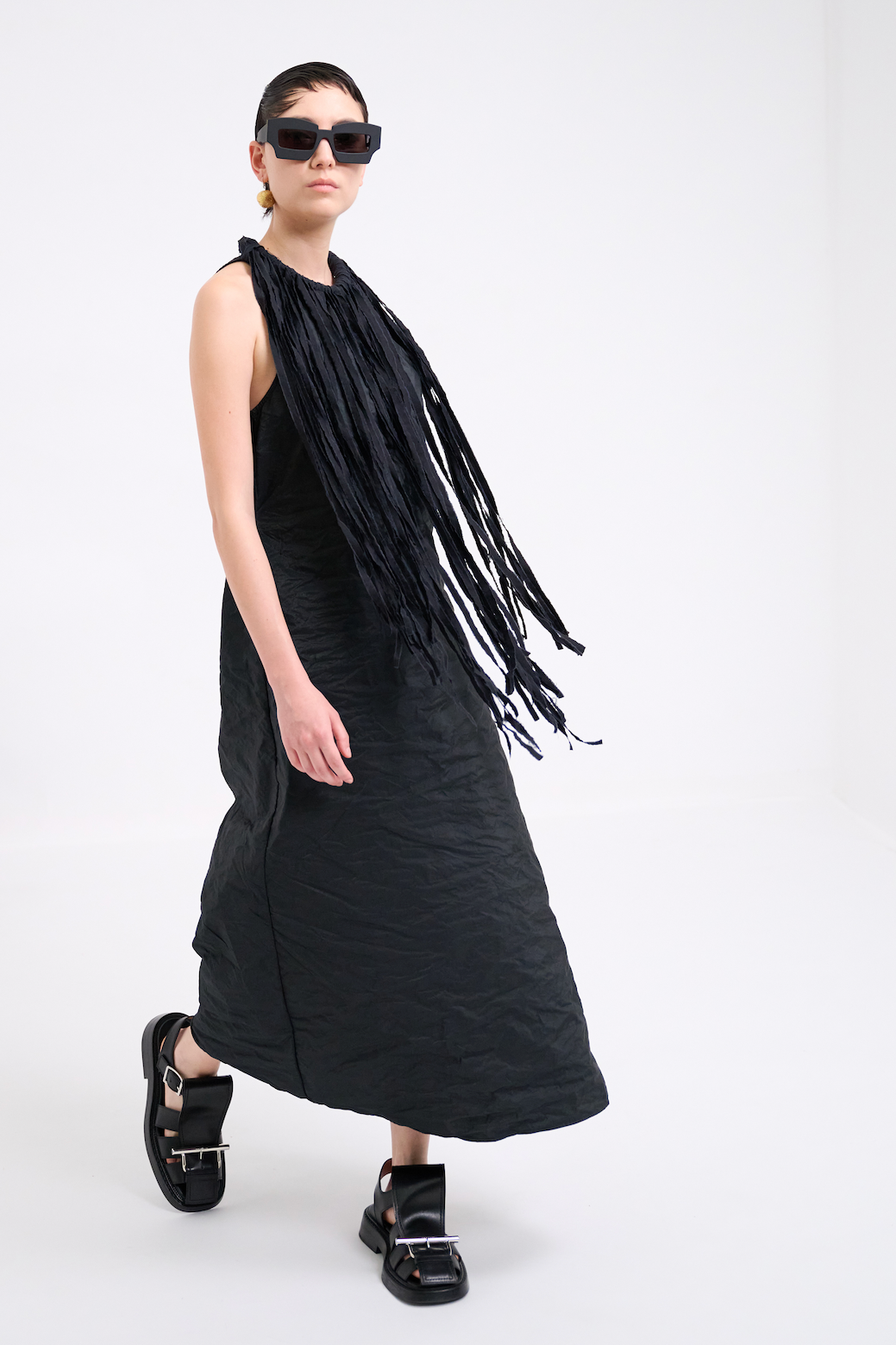 Maria Calderara - Dress - Halter neck, long, crinkled - Black