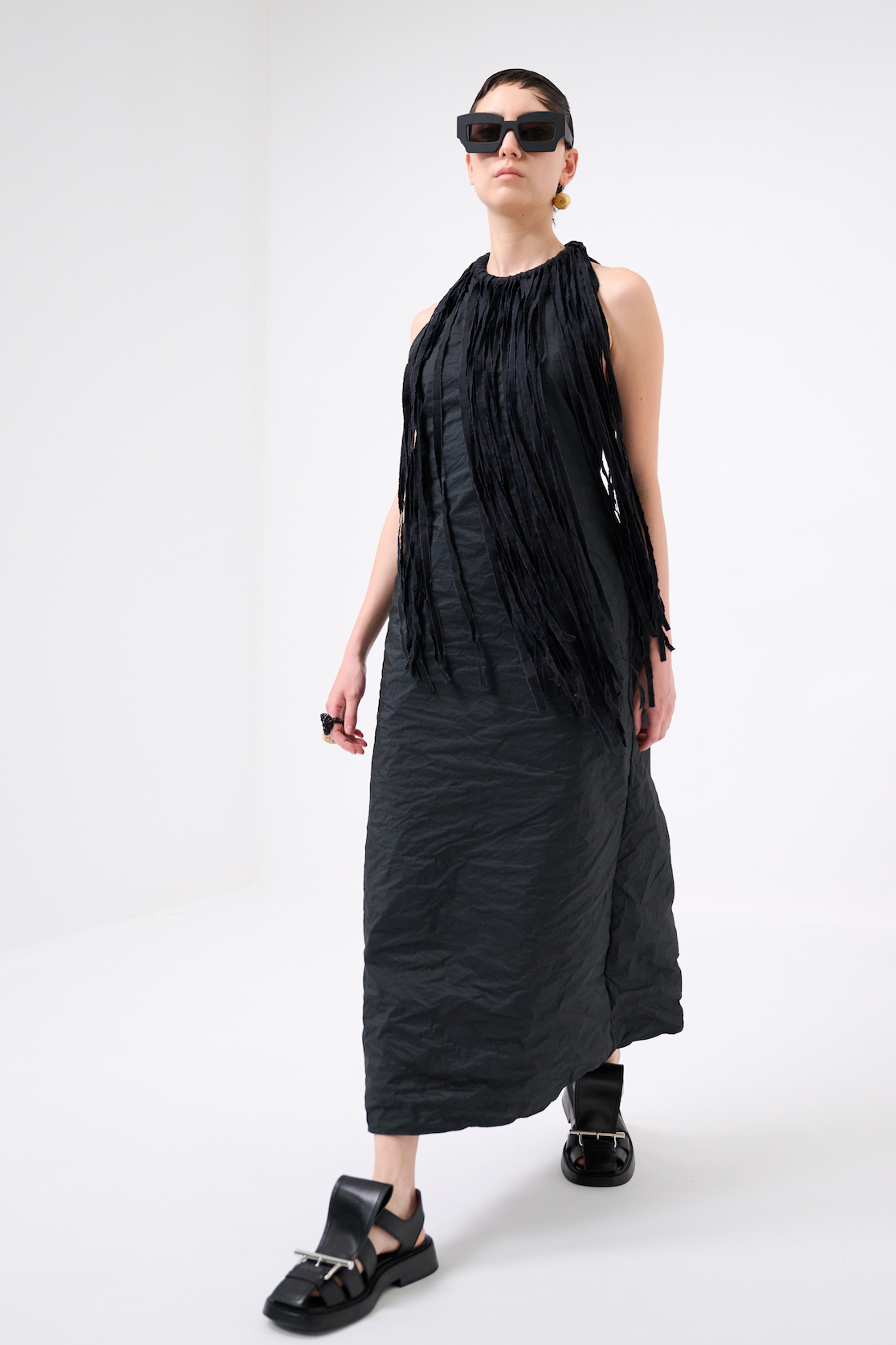Maria Calderara - Dress - Halter neck, long, crinkled - Black