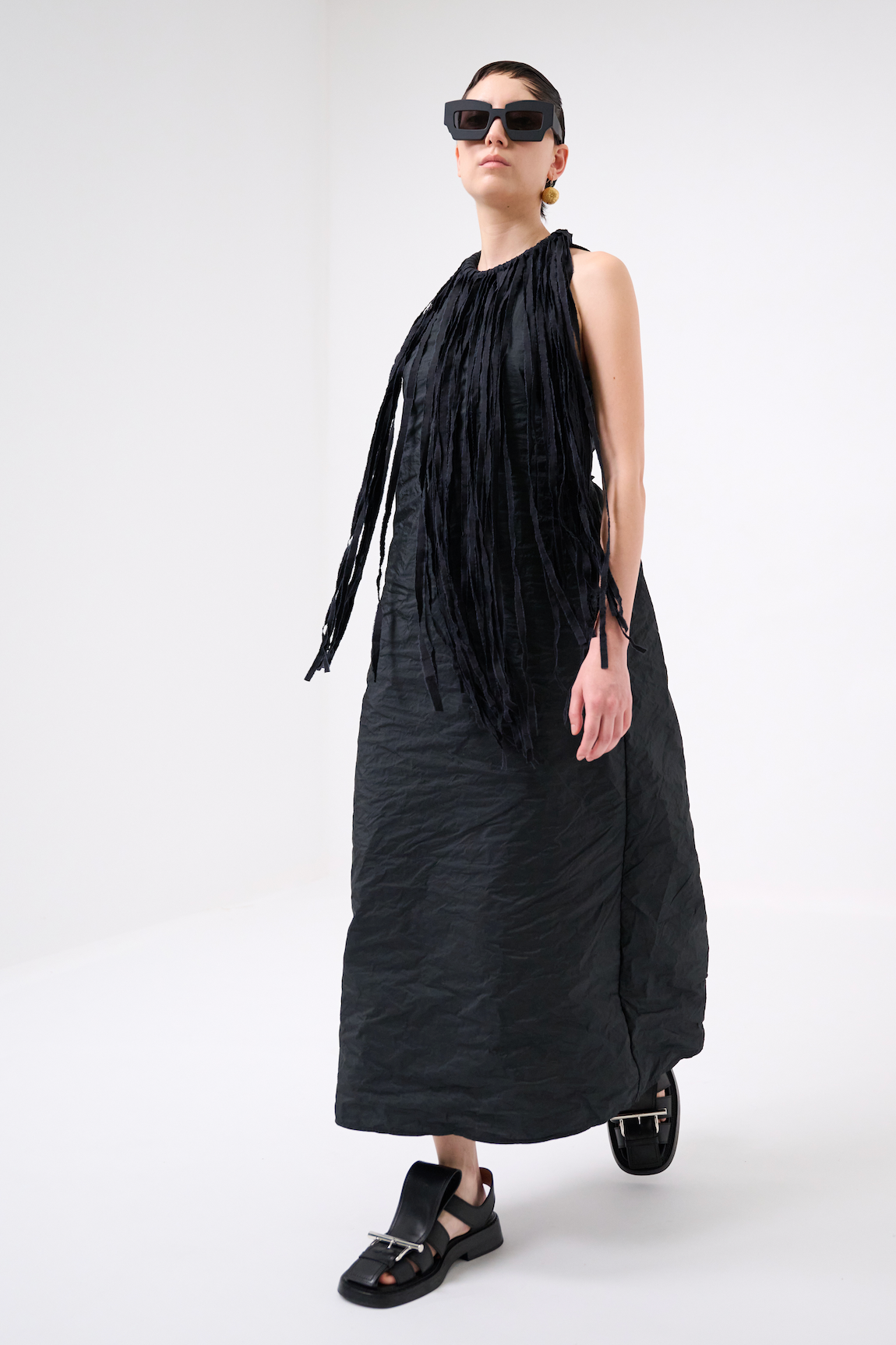 Maria Calderara - Dress - Halter neck, long, crinkled - Black