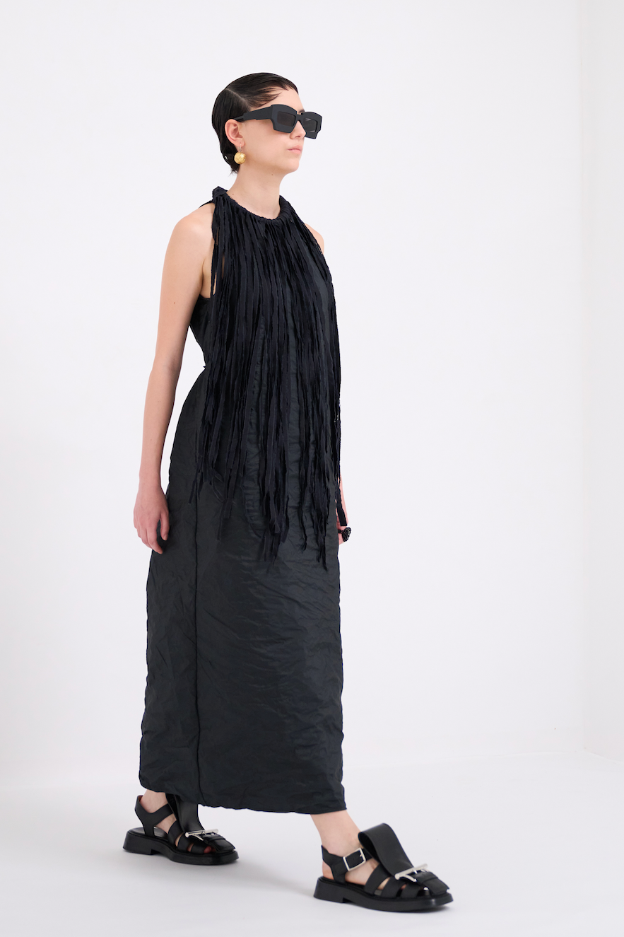 Maria Calderara - Dress - Halter neck, long, crinkled - Black