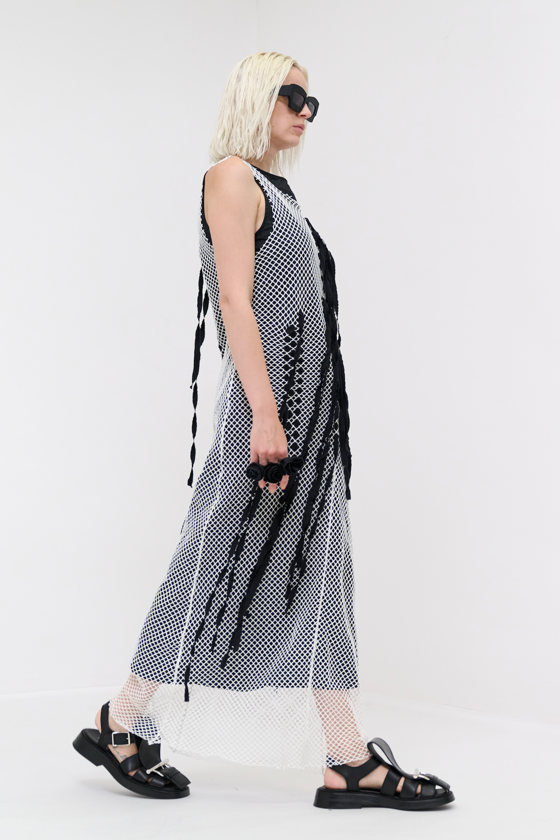 Maria Calderara - Dress - Mesh Fishnet - Ribbons - White