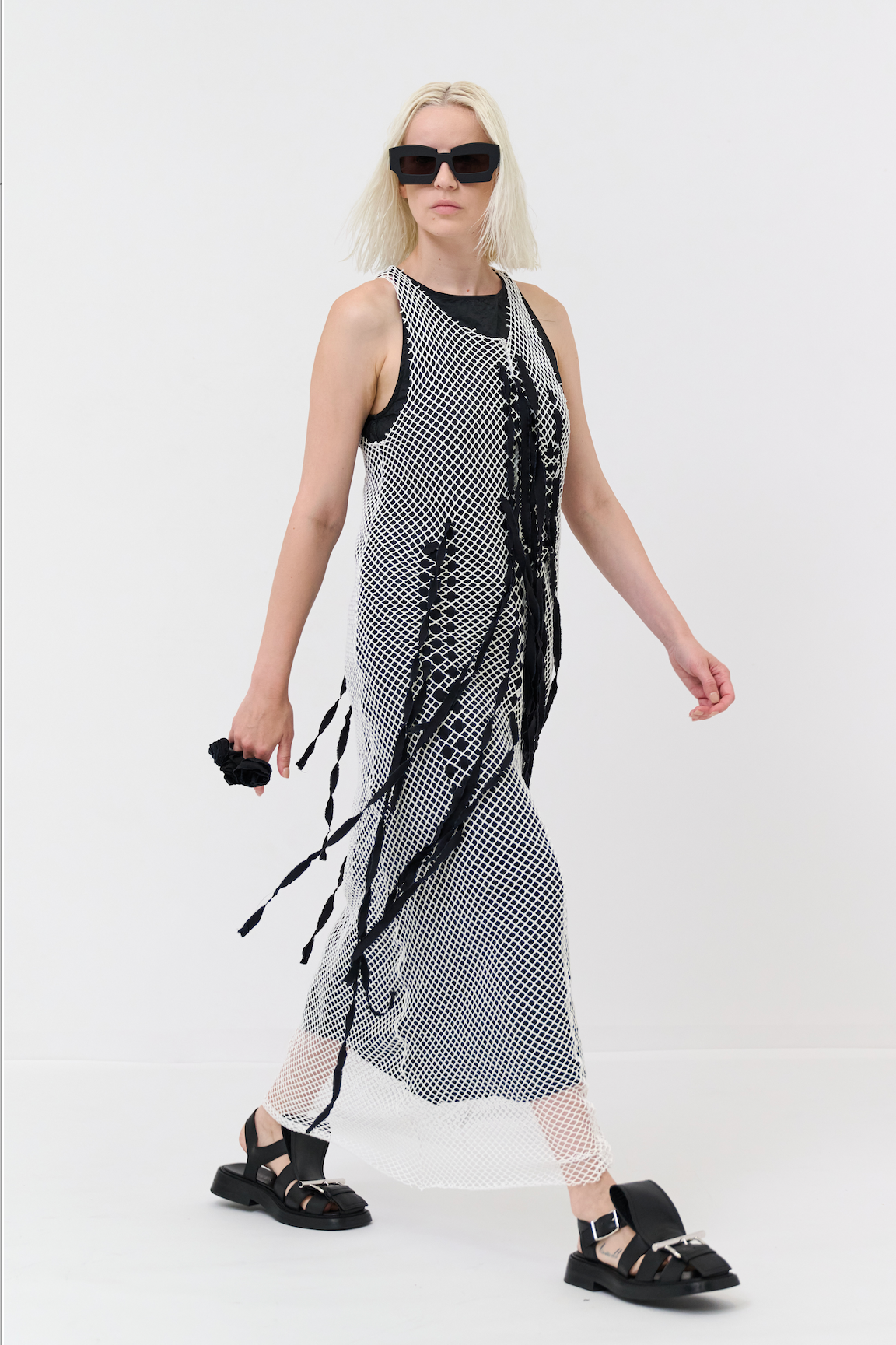 Maria Calderara - Dress - Mesh Fishnet - Ribbons - White
