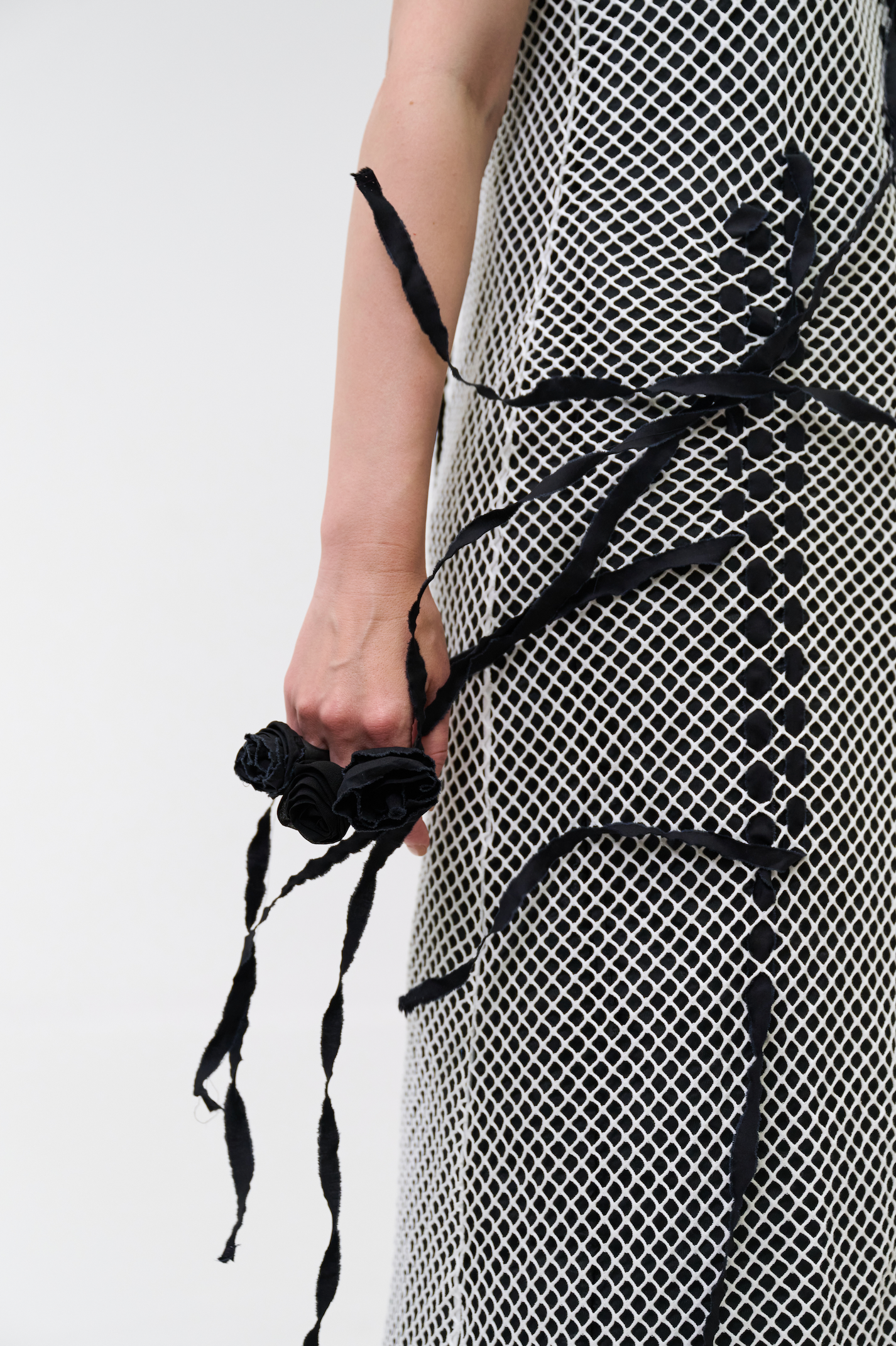 Maria Calderara - Dress - Mesh Fishnet - Ribbons - White
