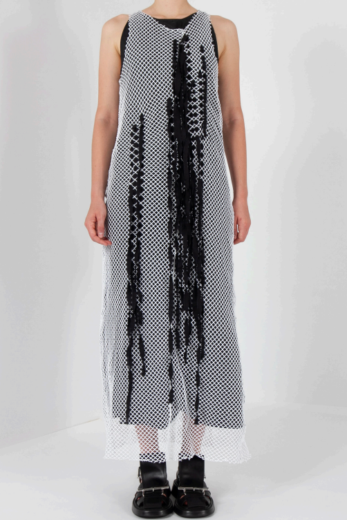Maria Calderara - Dress - Mesh Fishnet - Ribbons - White