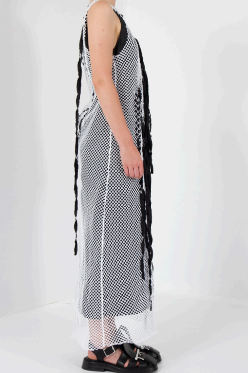Maria Calderara - Dress - Mesh Fishnet - Ribbons - White