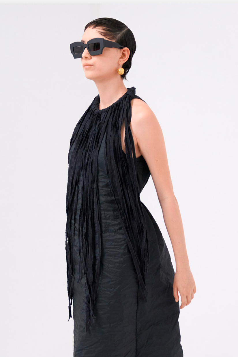 Maria Calderara - Necklace - Long Fringe, chocker - Statement Necklace - Fabric - Cotton - Black