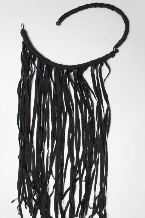 Maria Calderara - Necklace - Long Fringe, chocker - Statement Necklace - Fabric - Cotton - Black
