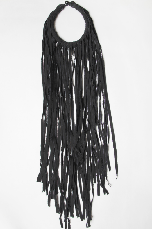 Maria Calderara - Necklace - Long Fringe, chocker - Statement Necklace - Fabric - Cotton - Black