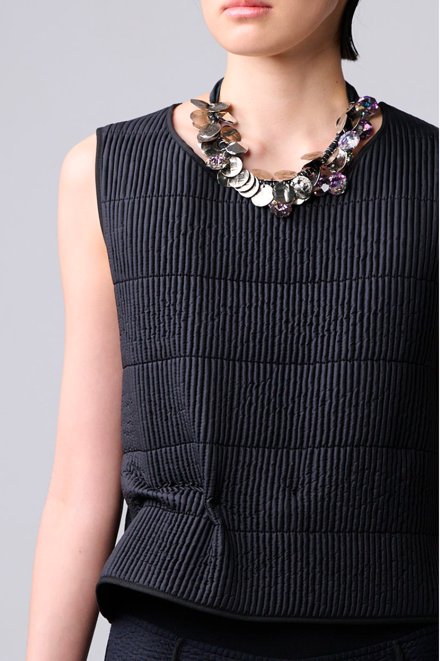 Maria Calderara Fitted Sleeveless Top Vest, quilted tiny tubes, -  Geometrical Minimal Italian Design