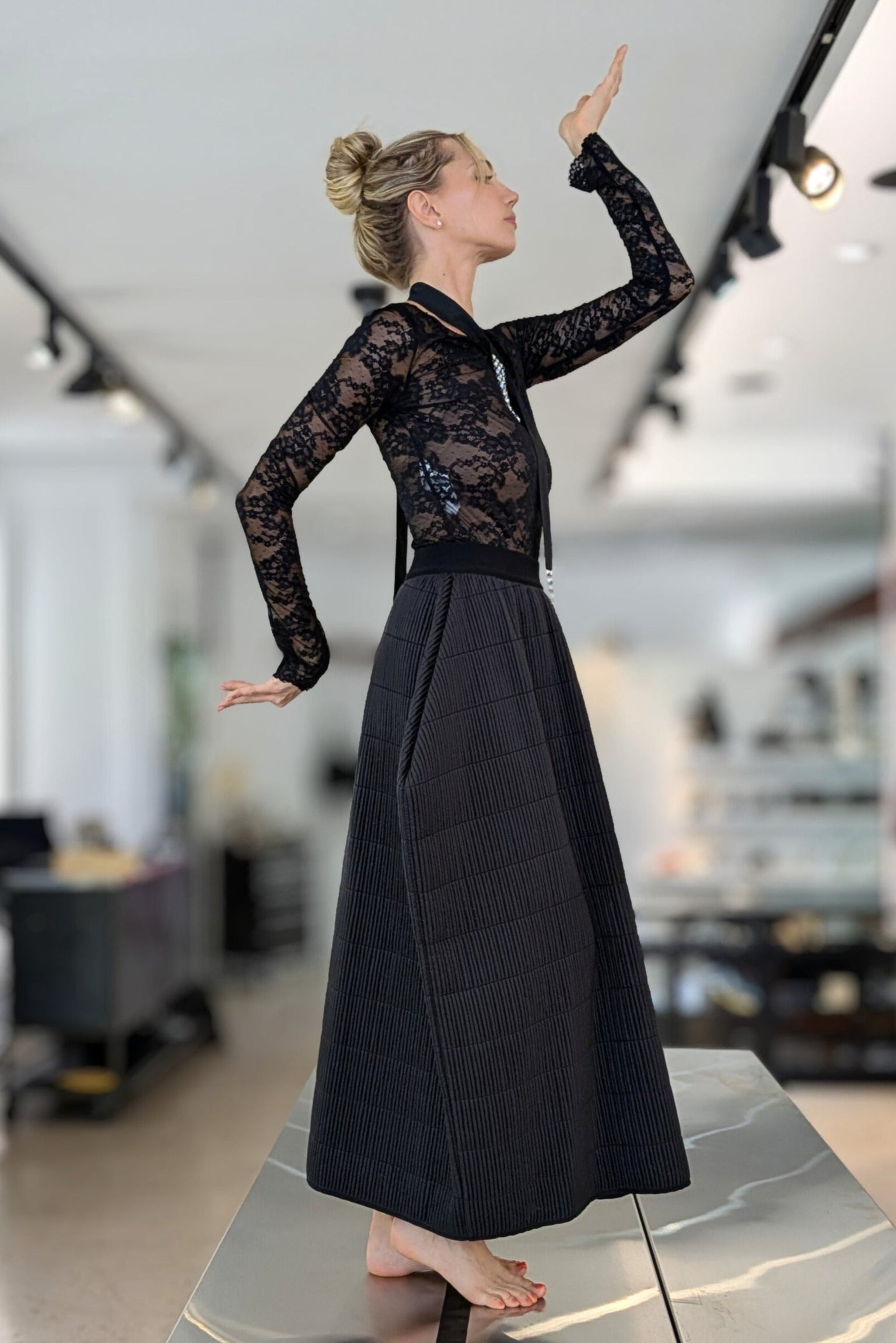 Maria Calderara Long Skirt - Elastic waist, quilted nylon tubes fabric, Structured Sculptural Construction