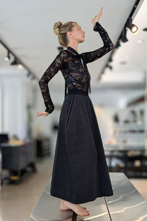 Maria Calderara Long Skirt - Elastic waist, quilted nylon tubes fabric, Structured Sculptural Construction