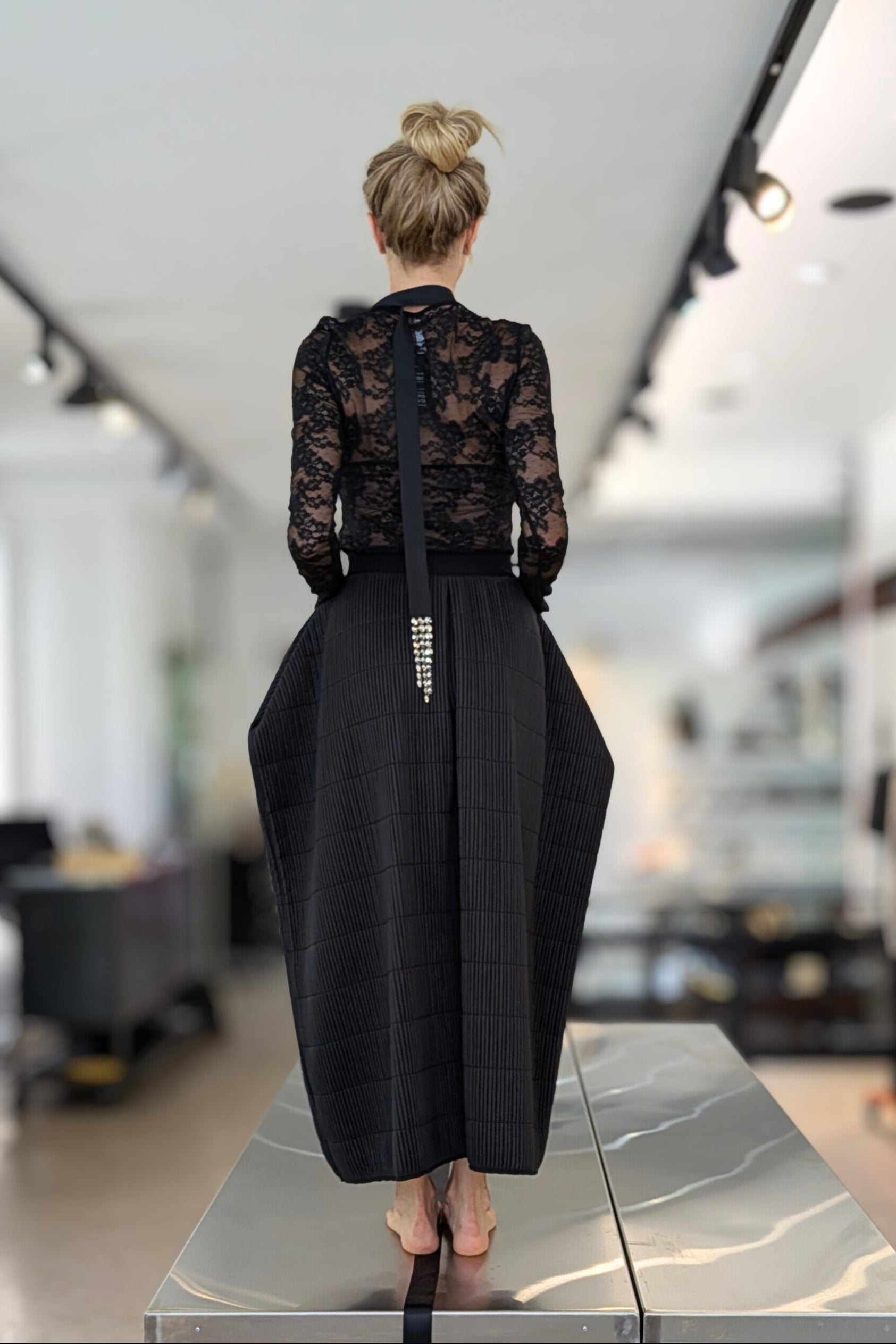 Maria Calderara Long Skirt - Elastic waist, quilted nylon tubes fabric, Structured Sculptural Construction