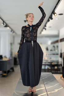 Maria Calderara Long Skirt - Elastic waist, quilted nylon tubes fabric, Structured Sculptural Construction