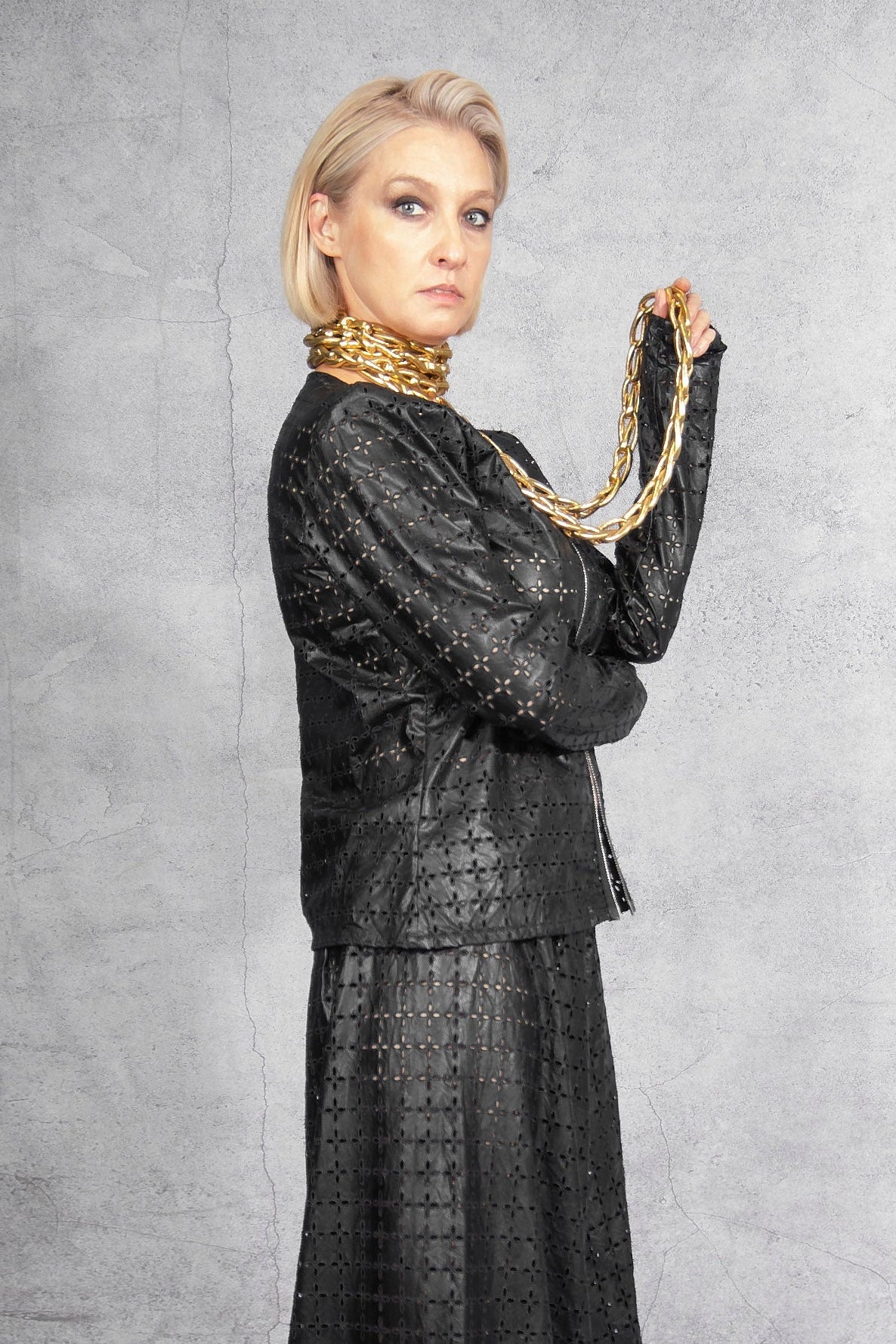 Maria Calderara - jacket - faux leather - laser cut - zipper