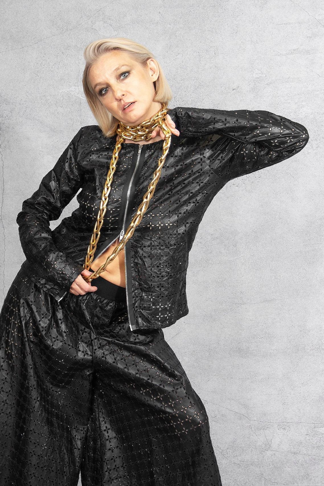 Maria Calderara - jacket - faux leather - laser cut - zipper
