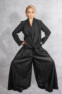Maria Calderara - pants - wide leg - laser cut - faux leather - black