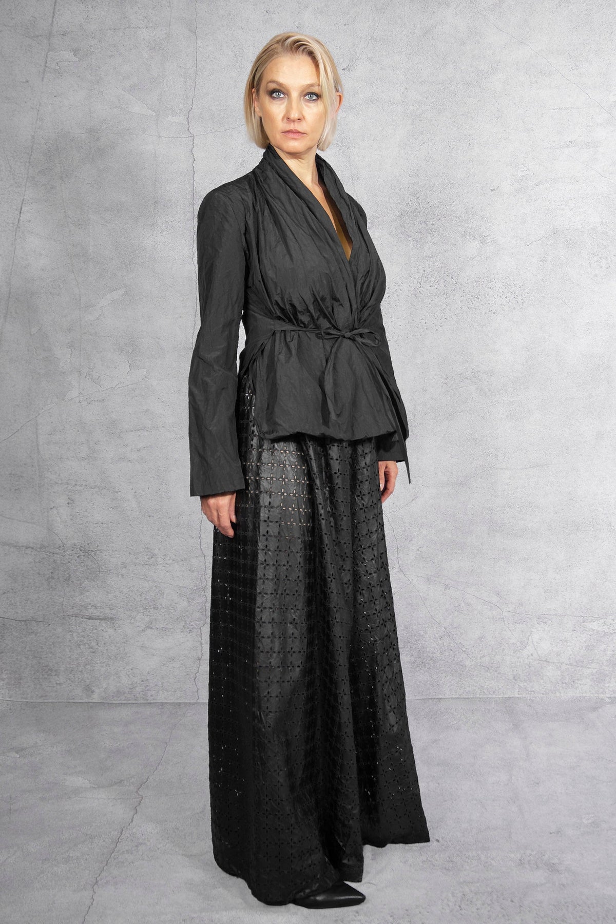 Maria Calderara - pants - wide leg - laser cut - faux leather - black