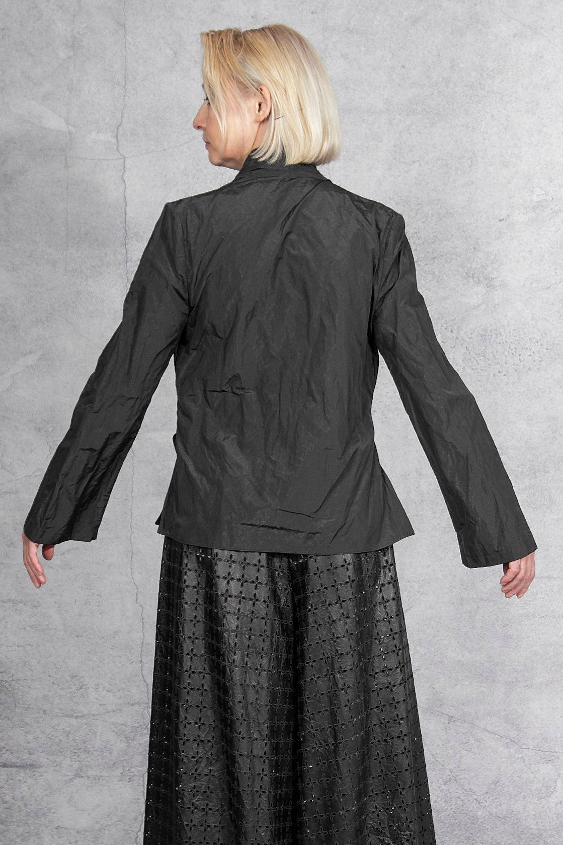 Maria Calderara - pants - wide leg - laser cut - faux leather - black