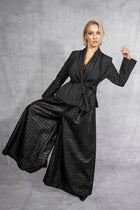 Maria Calderara - pants - wide leg - laser cut - faux leather - black