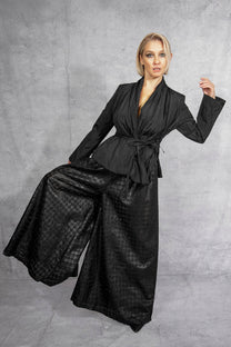 Maria Calderara - pants - wide leg - laser cut - faux leather - black