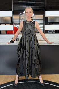 Maria Calderara dress - Faux leather laser cut design, adjustable length, Minimal Italian design
