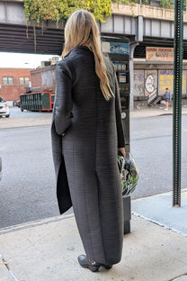 Maria Calderara Strada long slim coat, quilted nylon tubes, extra large safety pins - Sculptural Matte Finish