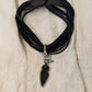 Obsidian necklace leather strands