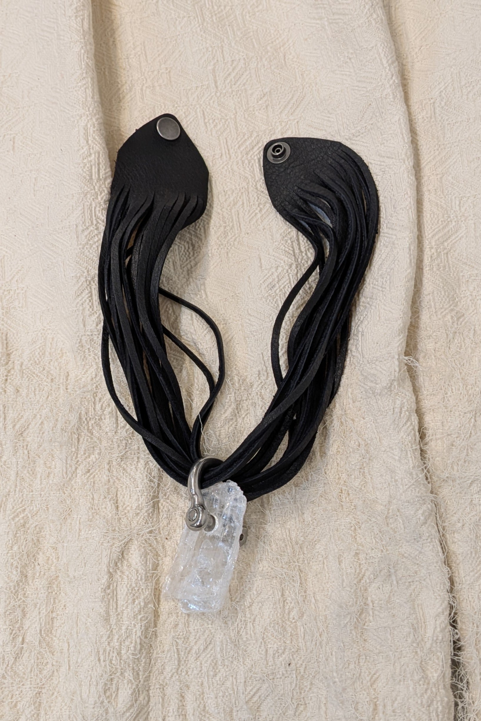 Selenite crystal necklace on leather