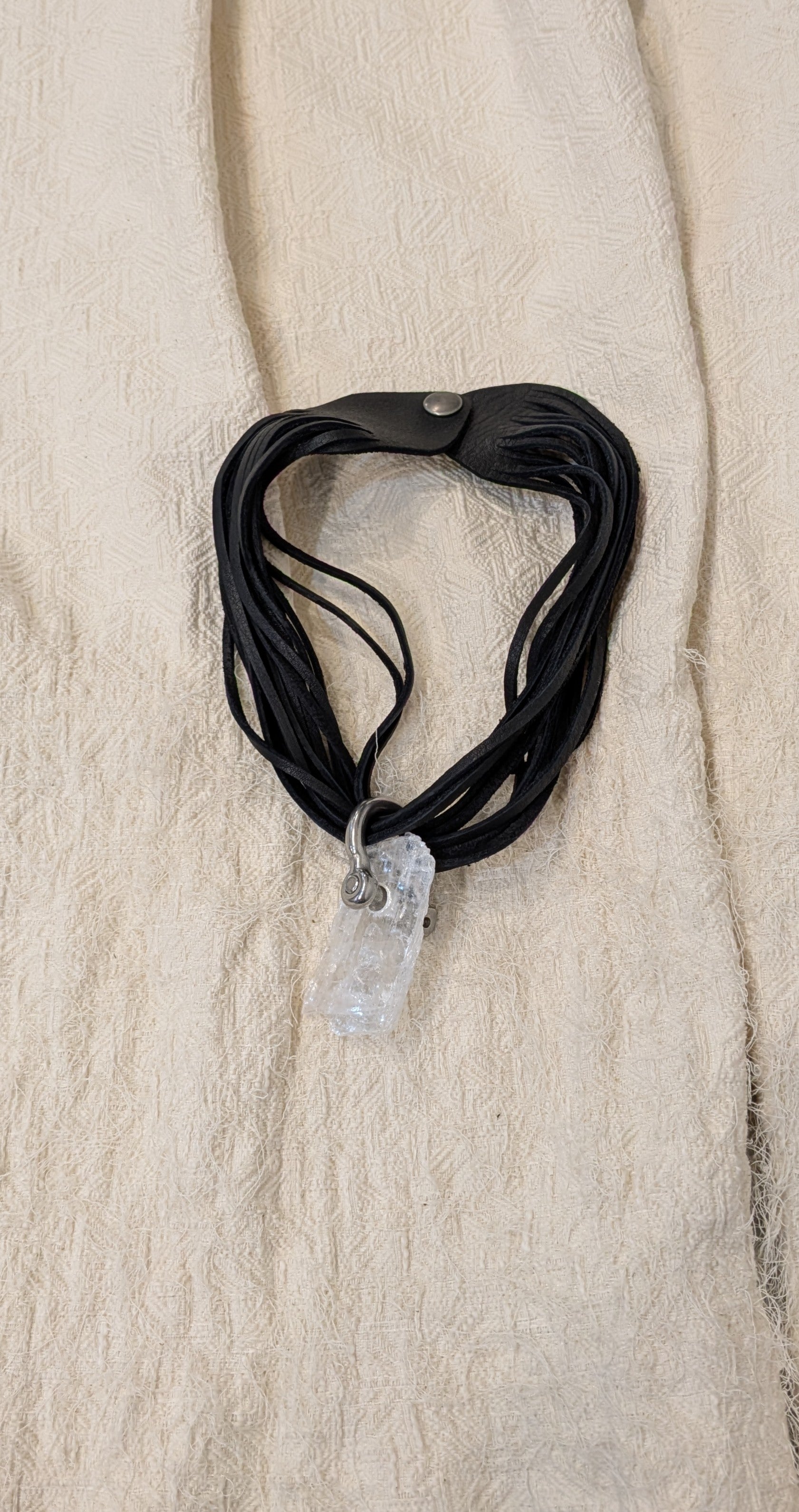 Selenite crystal necklace on leather